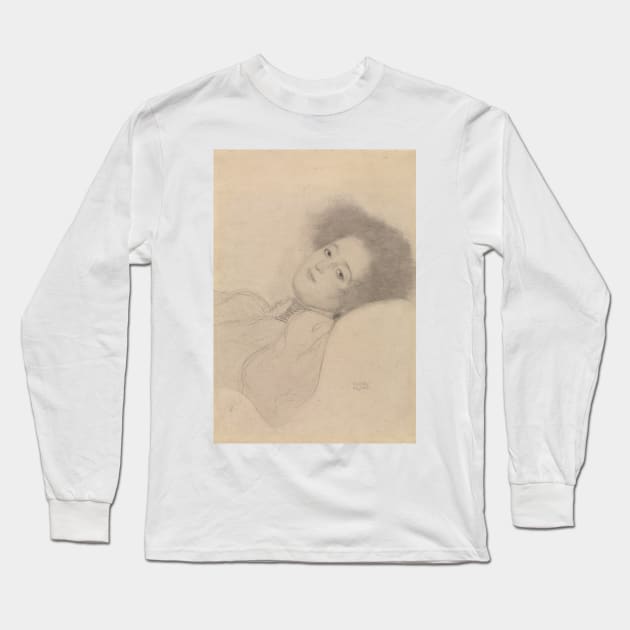 Portrait of a Young Woman Reclining by Gustav Klimt Long Sleeve T-Shirt by Classic Art Stall